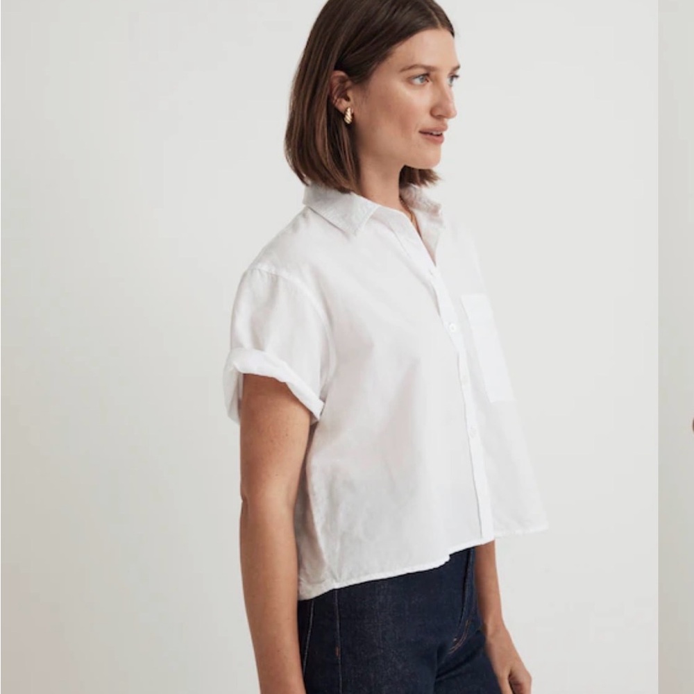 Madewell White Cropped Utility Button-Up Shirt